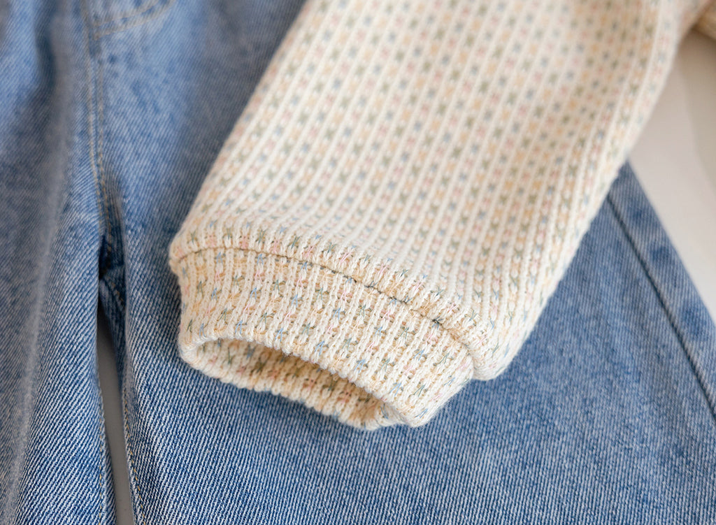 [363834] - Oneset Cardigan Rajut Anak Setelan Baju Lengan Panjang Celana Jeans Panjang Fashion Anak Perempuan