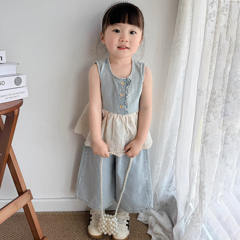 [363836] - One Set 2in1 Baju Setelan Blouse Lengan Kutung Celana Panjang Kulot Fashion Anak Perempuan - Motif White Flowers - BABYHOKI STORE