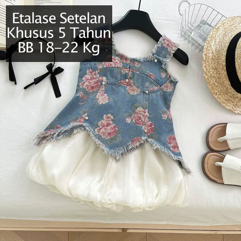 CLEARANCE SALE [Setelan]  5 Tahun BB 18-22kg One Set Pendek Anak Perempuan - SETSP363