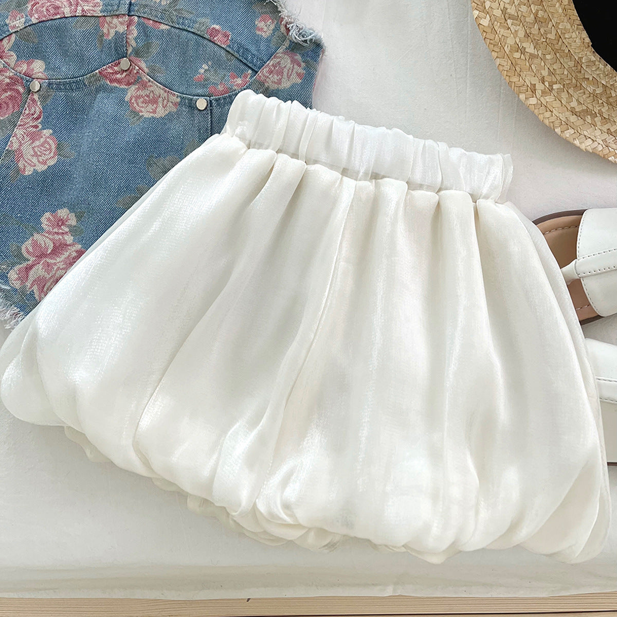 [363837] - One Set 2in1 Baju Setelan Blouse Denim Lengan Kutung Celana Pendek Fashion Anak Perempuan - Motif Pink Flower Tassel - BABYHOKI STORE