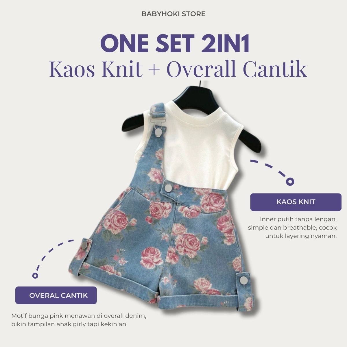 [363838] - Oneset 2in1 Denim Floral Setelan Baju Overall Lengan Kutung Celana Pendek Fashion Anak Perempuan Cewek  - Motif Pink Flowers - BABYHOKI STORE