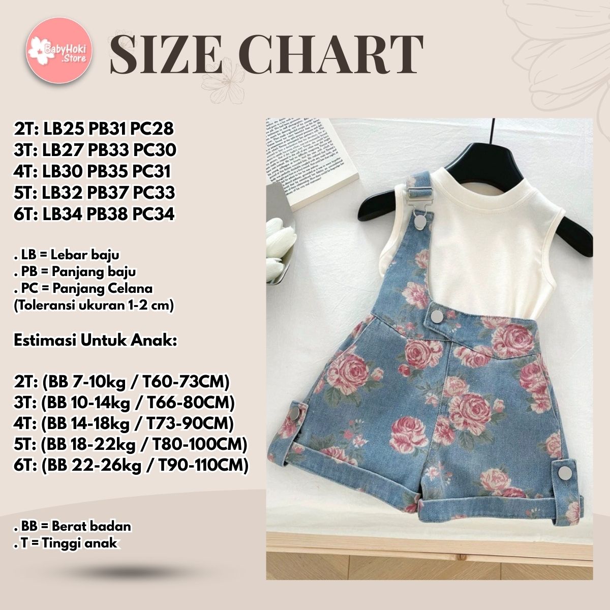 [363838] - Oneset 2in1 Denim Floral Setelan Baju Overall Lengan Kutung Celana Pendek Fashion Anak Perempuan Cewek  - Motif Pink Flowers - BABYHOKI STORE