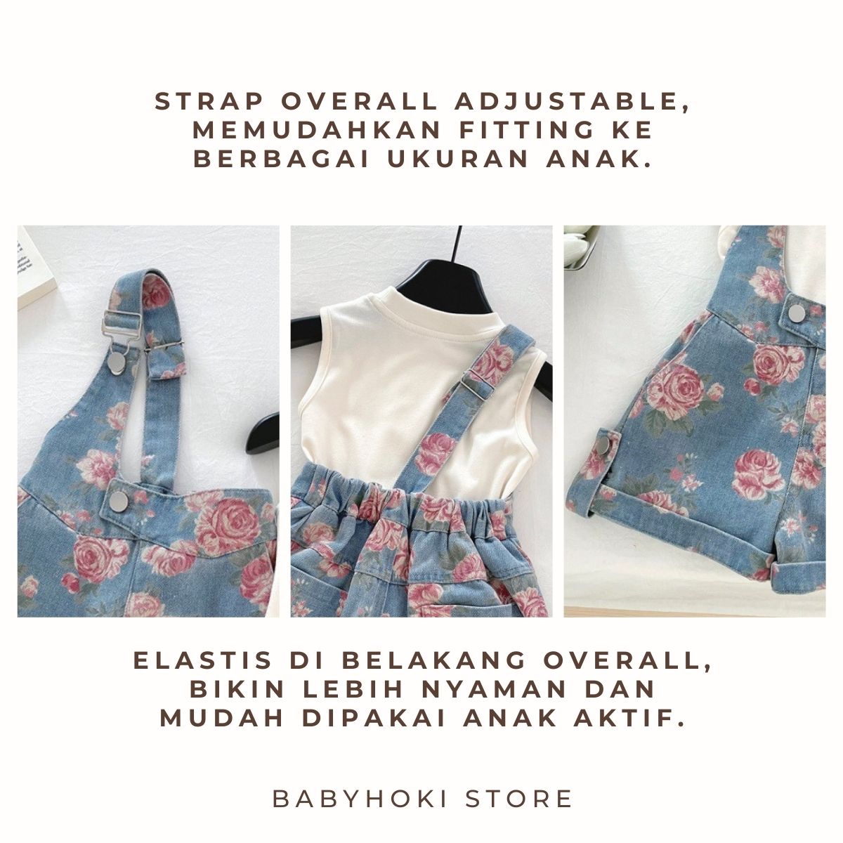 [363838] - Oneset 2in1 Denim Floral Setelan Baju Overall Lengan Kutung Celana Pendek Fashion Anak Perempuan Cewek  - Motif Pink Flowers - BABYHOKI STORE