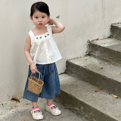 [363840] - Baju Setelan Atasan Blouse Lengan Kutung Celana Panjang Kulot Fashion Anak Perempuan - Motif Cherry - BABYHOKI STORE