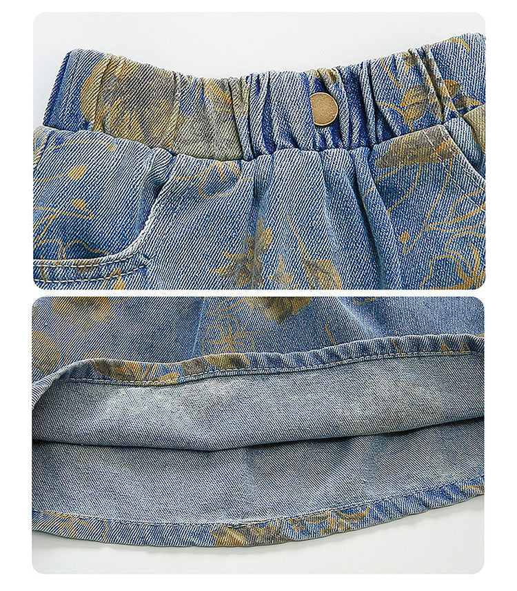 [363842] - One Set 2in1  Baju Setelan Atasan Rompi Denim Lengan Kutung Bawahan Rok Denim Fashion Anak Perempuan - Motif Yellow Flowers - BABYHOKI STORE