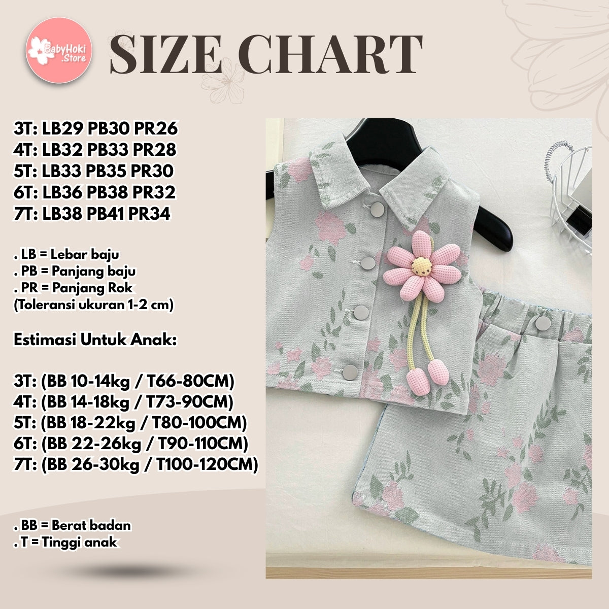 [363845] - Baju Setelan Atasan Rompi Lengan Kutung Denim Bawahan Rok Mini Fashion Anak Perempuan - Motif Flower Pink - BABYHOKI STORE