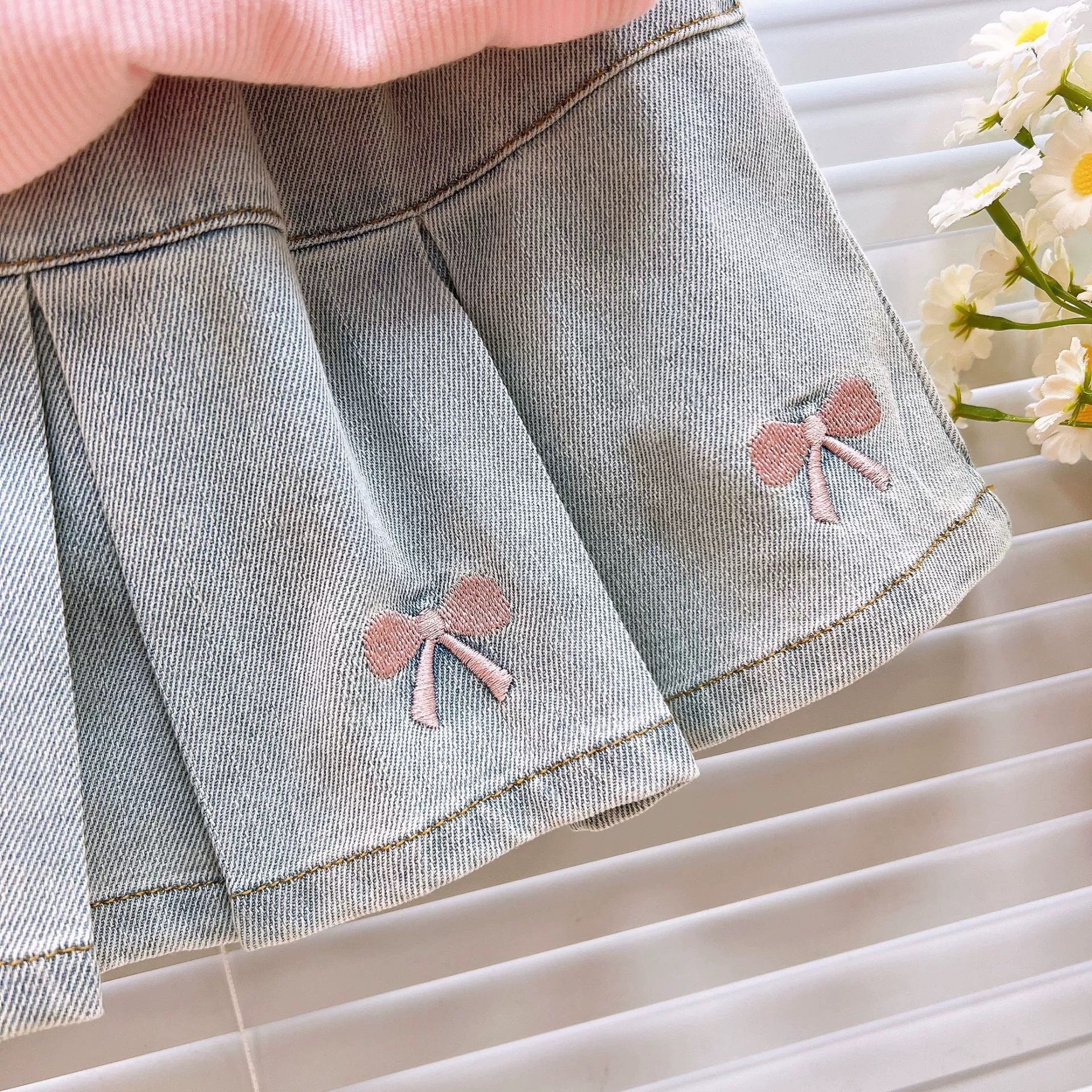 [363846] - One Set 2in1 Setelan Baju Atasan Blouse Lengan Kutung Bawahan Rok Mini Plisket Denim Fashion Anak Perempuan - Motif Renda Animal Fruit - BABYHOKI STORE