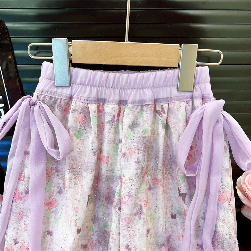 [363847] - One Set 2in1 Setelan Baju Atasan Kaos Lengan Pendek Bawahan Celana Panjang Fashion Anak Perempuan - Motif Colorful Ribbon - BABYHOKI STORE