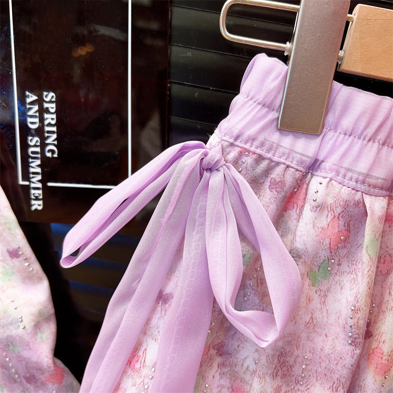 [363847] - One Set 2in1 Setelan Baju Atasan Kaos Lengan Pendek Bawahan Celana Panjang Fashion Anak Perempuan - Motif Colorful Ribbon - BABYHOKI STORE