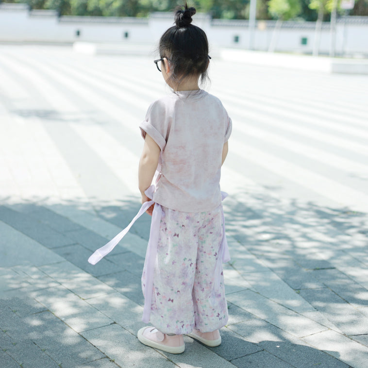 [363847] - One Set 2in1 Setelan Baju Atasan Kaos Lengan Pendek Bawahan Celana Panjang Fashion Anak Perempuan - Motif Colorful Ribbon - BABYHOKI STORE