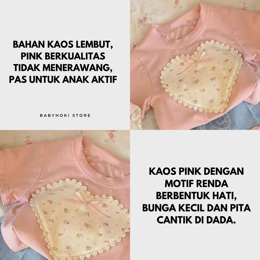 [363848] - Oneset 2in1 Daily Wear Casual Baju Setelan Atasan Kaos Lengan Pendek Bawahan Celana Pendek Denim Fashion Anak Perempuan Cewek - Motif White Love Flower