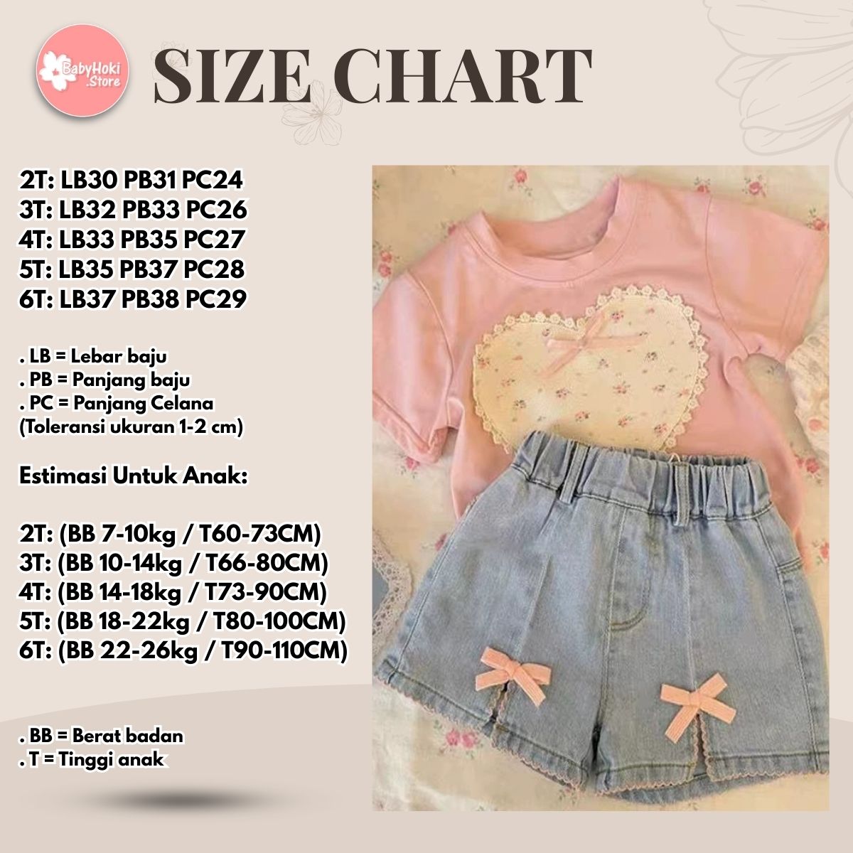 [363848] - Oneset 2in1 Daily Wear Casual Baju Setelan Atasan Kaos Lengan Pendek Bawahan Celana Pendek Denim Fashion Anak Perempuan Cewek - Motif White Love Flower