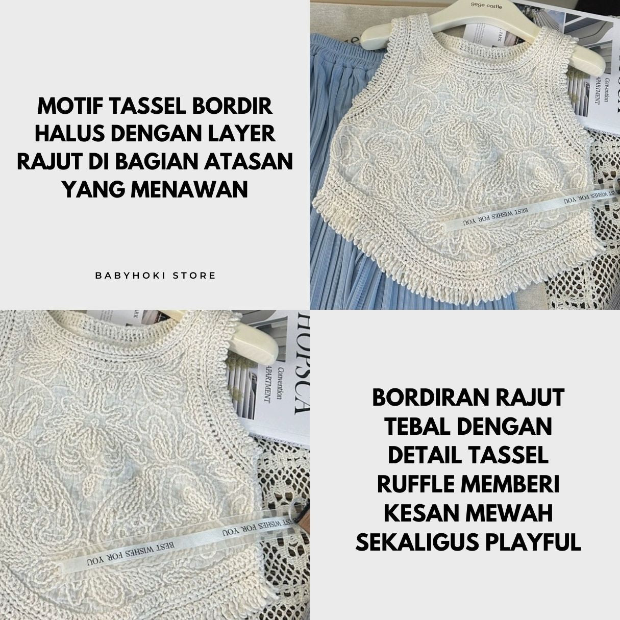 [363849] - Oneset Casual Modis 2in1 Korea Style Baju Setelan Atasan Rajut Lengan Kutung Bawahan Celana Panjang Fashion Anak Perempuan Cewek - Motif Tassel Pattern - BABYHOKI STORE