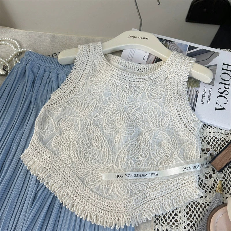 [363849] - Oneset Casual Modis 2in1 Korea Style Baju Setelan Atasan Rajut Lengan Kutung Bawahan Celana Panjang Fashion Anak Perempuan Cewek - Motif Tassel Pattern