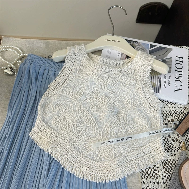 [363849] - Oneset Casual Modis 2in1 Korea Style Baju Setelan Atasan Rajut Lengan Kutung Bawahan Celana Panjang Fashion Anak Perempuan Cewek - Motif Tassel Pattern