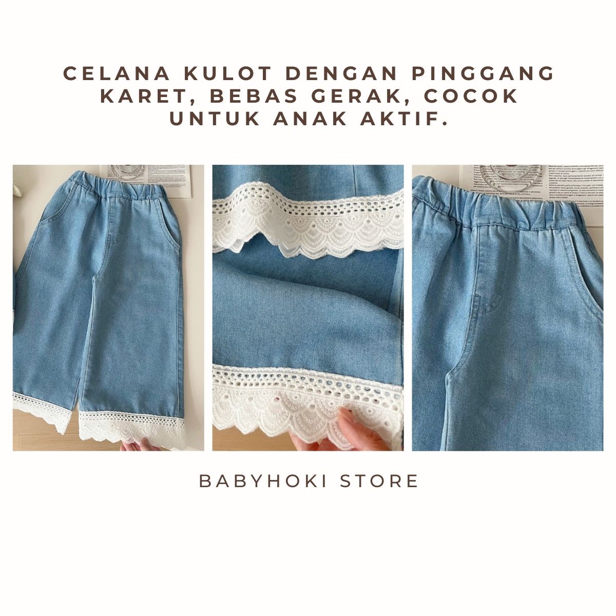 [363850] - Baju Setelan Oneset Modis Elegan Renda Lucu Atasan Blouse Denim Lengan Kutung Bawahan Celana Panjang Kulot Fashion Anak Perempuan - BABYHOKI STORE