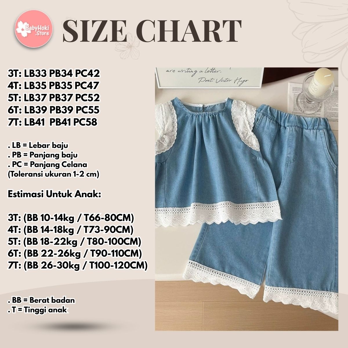 [363850] - Baju Setelan Oneset Modis Elegan Renda Lucu Atasan Blouse Denim Lengan Kutung Bawahan Celana Panjang Kulot Fashion Anak Perempuan - BABYHOKI STORE