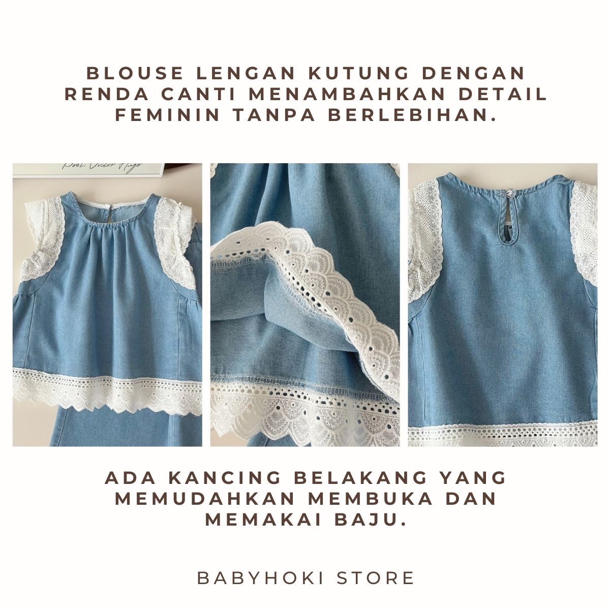 [363850] - Baju Setelan Oneset Modis Elegan Renda Lucu Atasan Blouse Denim Lengan Kutung Bawahan Celana Panjang Kulot Fashion Anak Perempuan - BABYHOKI STORE