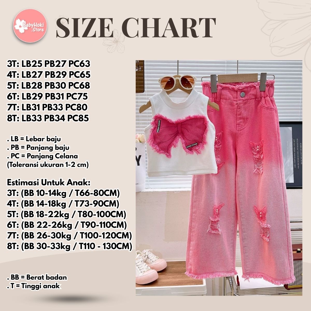 [363853] - Setelan Baju Atasan Kaos Lengan Pendek Bawahan Celana Panjang Denim Fashion Anak Perempuan - Motif Cute Ribbon - BABYHOKI STORE
