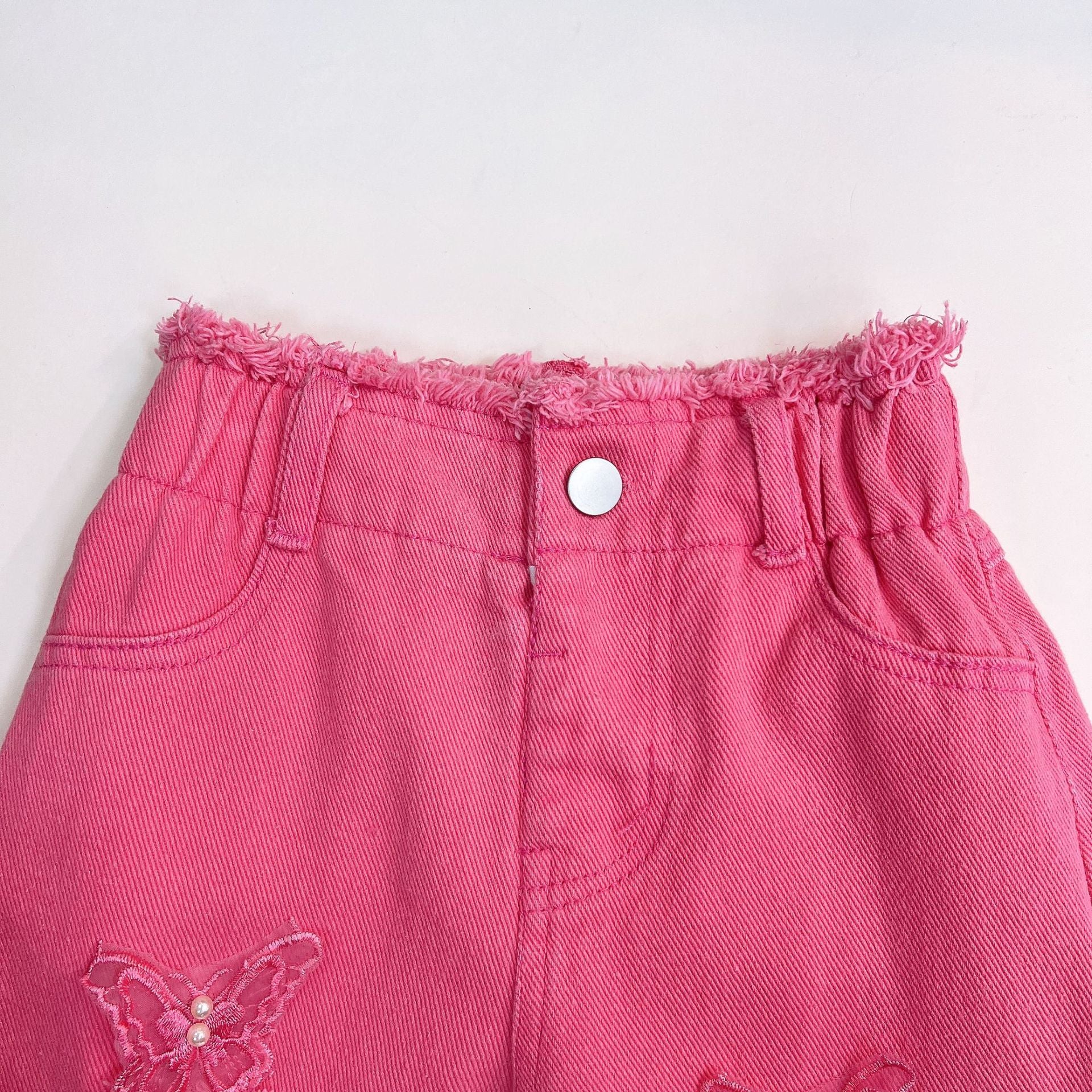 [363853] - Setelan Baju Atasan Kaos Lengan Pendek Bawahan Celana Panjang Denim Fashion Anak Perempuan - Motif Cute Ribbon - BABYHOKI STORE