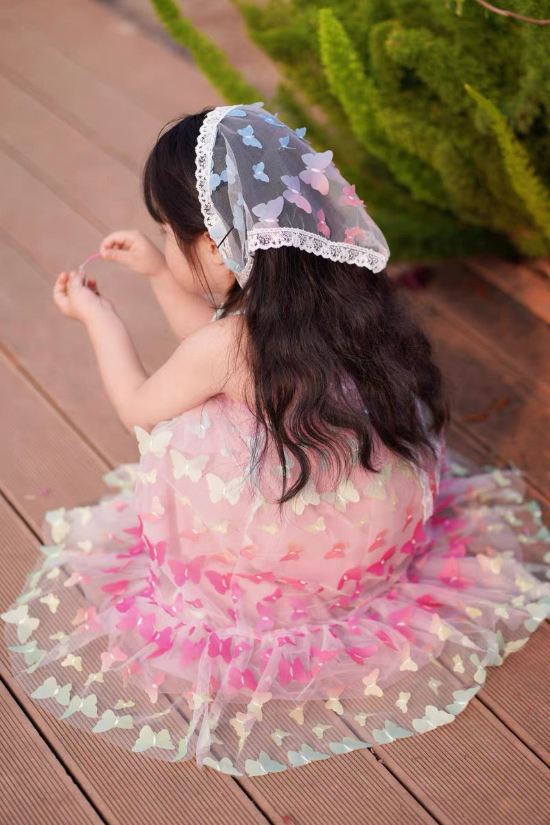 [363854] - Gaun Cantik Pink Baju Dress Lengan Kutung Fashion Anak Perempuan Cewek - Motif Butterfly