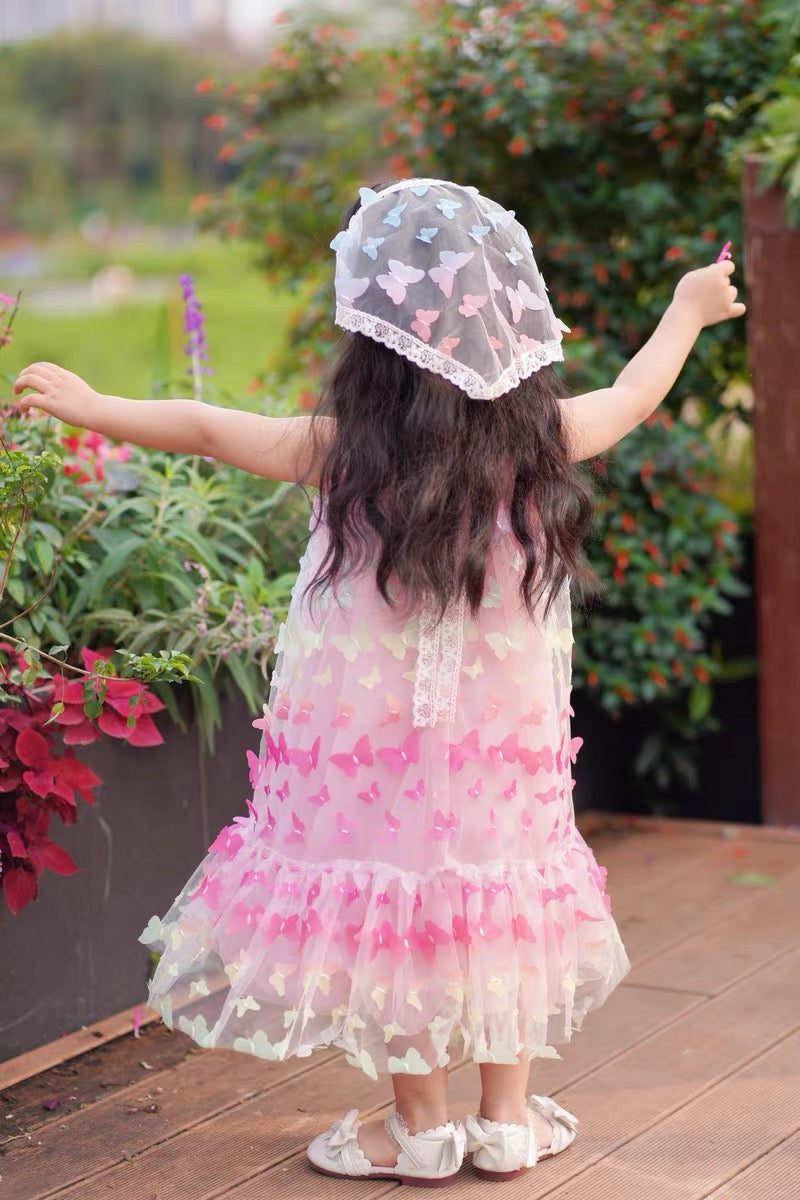 [363854] - Gaun Cantik Pink Baju Dress Lengan Kutung Fashion Anak Perempuan Cewek - Motif Butterfly