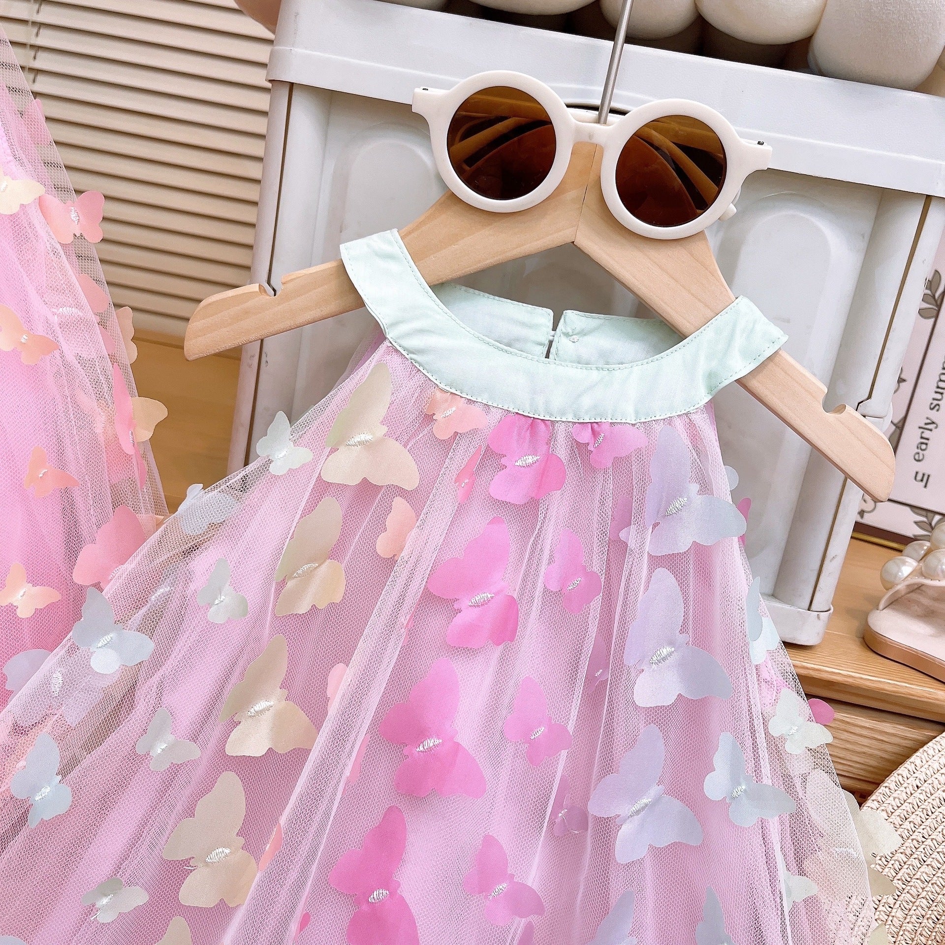 [363854] - Gaun Cantik Pink Baju Dress Lengan Kutung Fashion Anak Perempuan Cewek - Motif Butterfly