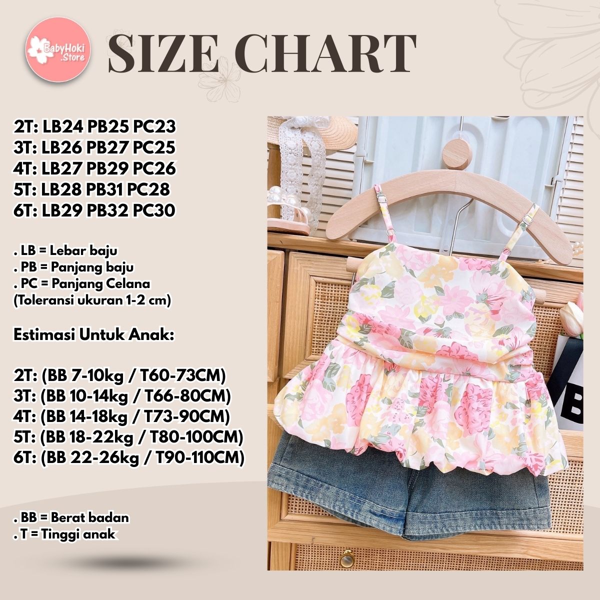 [363856] - Oneset 2in1 Cantik Setelan Baju Atasan Blouse Tanpa Lengan Bawahan Celana Pendek Denim Fashion Anak Perempuan Cewek - Motif Mixed Flower Colors - BABYHOKI STORE