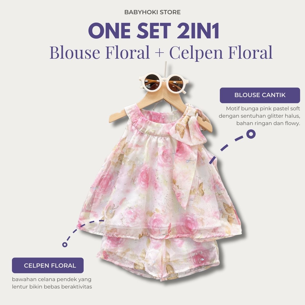 [363857] - Oneset 2in1 Lucu Cantik Setelan Baju Atasan Blouse Bunga Lengan Kutung Bawahan Celana Pendek Fashion Anak Perempuan Cewek - Motif Pink Flower - BABYHOKI STORE