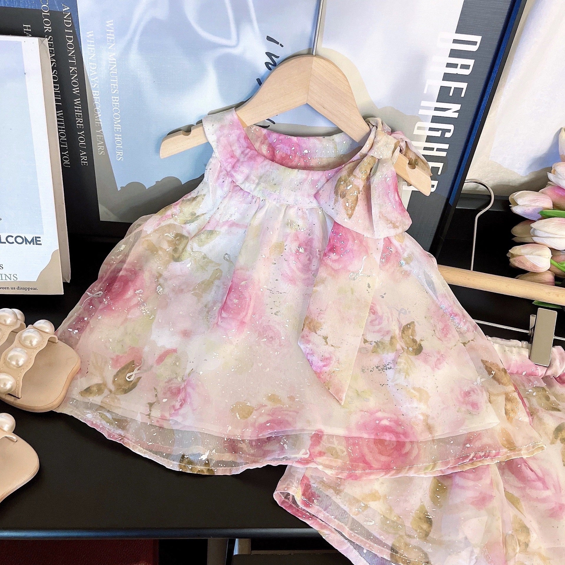 [363857] - Oneset 2in1 Lucu Cantik Setelan Baju Atasan Blouse Bunga Lengan Kutung Bawahan Celana Pendek Fashion Anak Perempuan Cewek - Motif Pink Flower