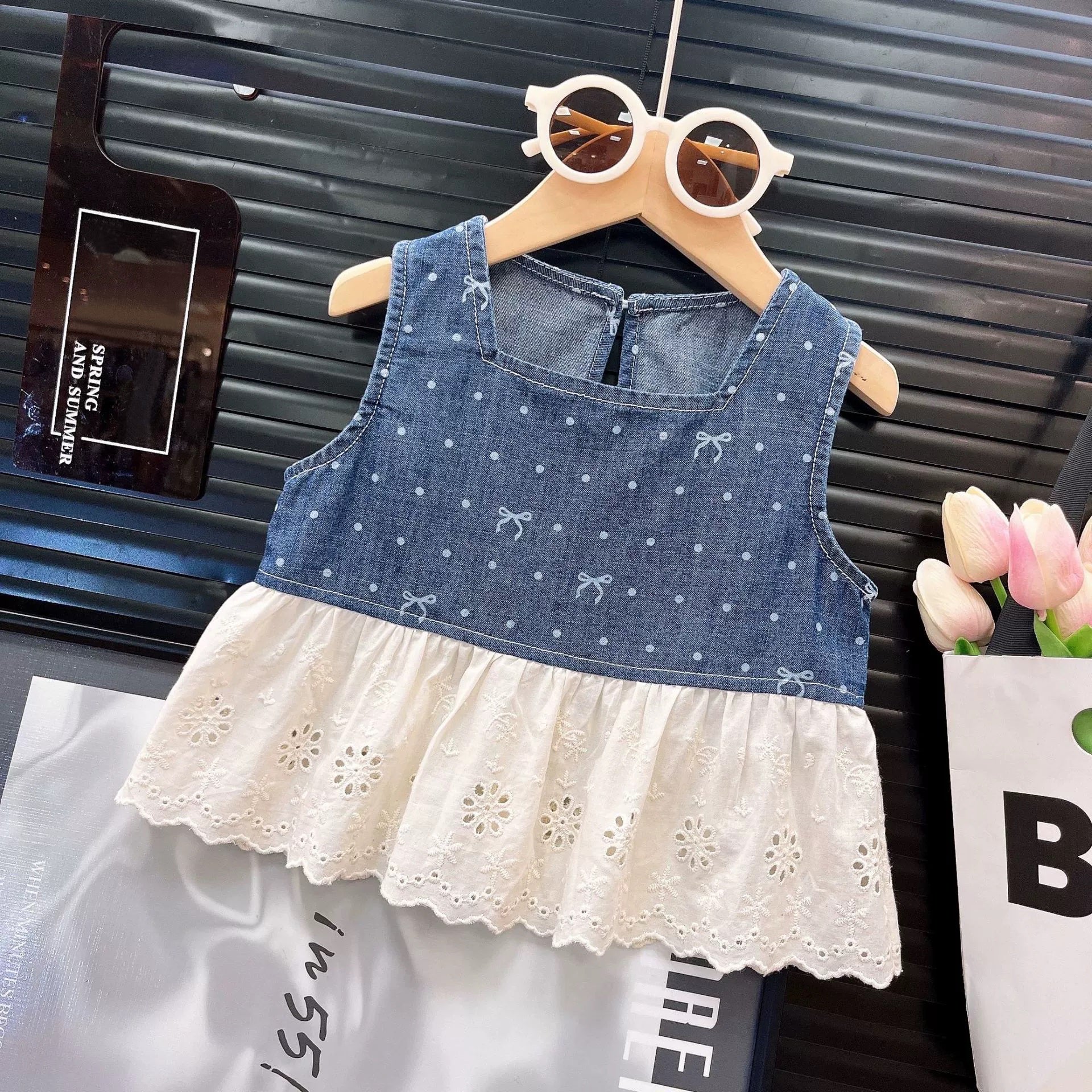 [363860] - Baju Setelan Atasan Blouse Lengan Kutung Bawahan Celana Panjang Kulot Fashion Anak Perempuan - Motif Polkadot Ribbon - BABYHOKI STORE