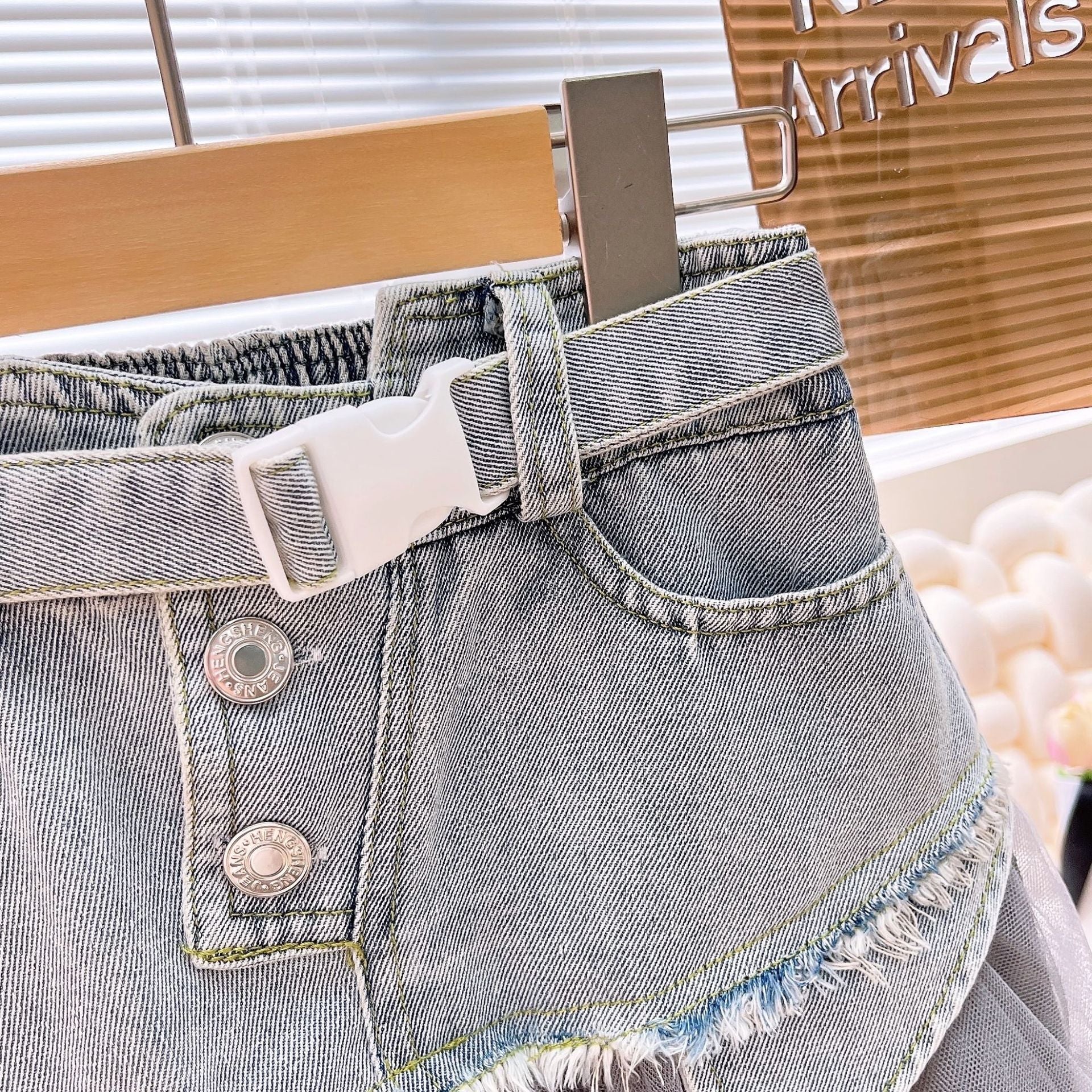 [363861] - One Set Rajut Tanktop & Rok Tulle Denim Baju Setelan Atasan Lengan Kutung Bawahan Mini Skirt Jeans Fashion Korea Anak Perempuan