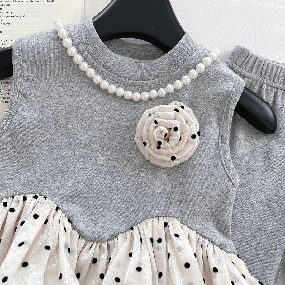 [363863] - Setelan Baju Atasan Lengan Kutung Bawahan Celana Panjang Fashion Anak Perempuan Cewek - Motif Ruffle Polkadot - BABYHOKI STORE