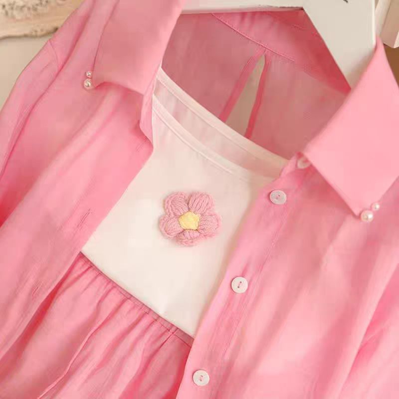 [363866] - One Set Ala Korea Anak Cewek Setelan Baju 3in1 Atasan Kemeja Lengan Panjang Tanktop Bawahan Celana Pendek Fashion Anak Perempuan