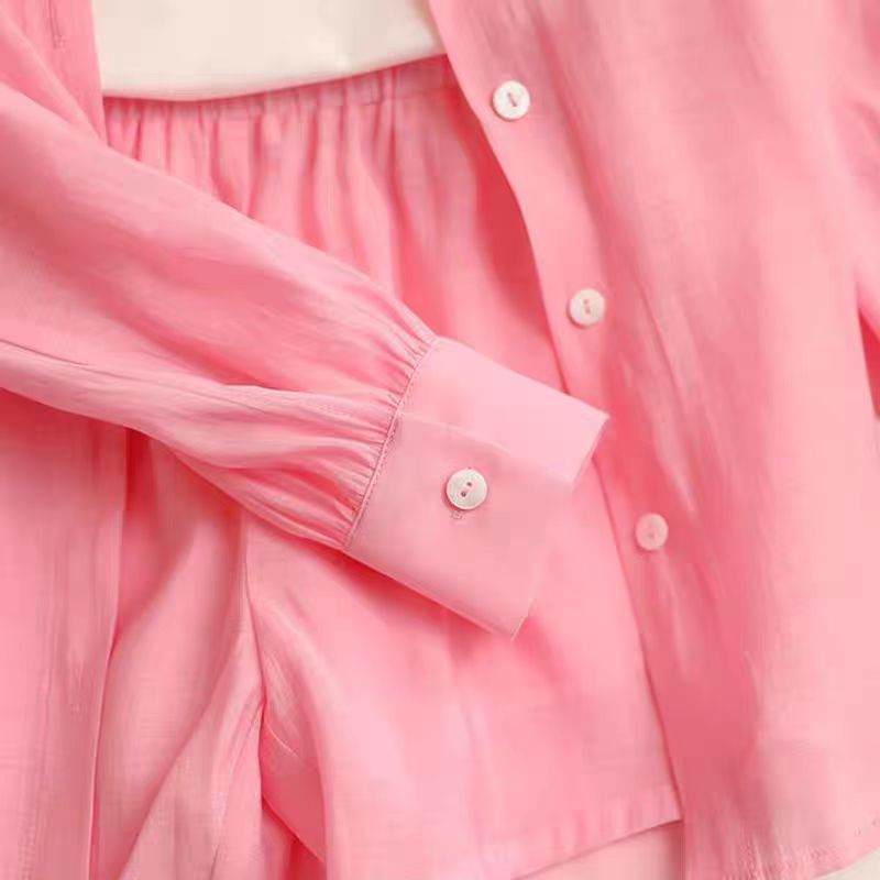 [363866] - One Set Ala Korea Anak Cewek Setelan Baju 3in1 Atasan Kemeja Lengan Panjang Tanktop Bawahan Celana Pendek Fashion Anak Perempuan