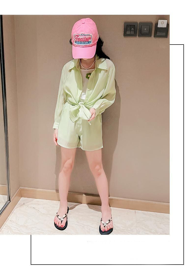 [363866] - One Set Ala Korea Anak Cewek Setelan Baju 3in1 Atasan Kemeja Lengan Panjang Tanktop Bawahan Celana Pendek Fashion Anak Perempuan