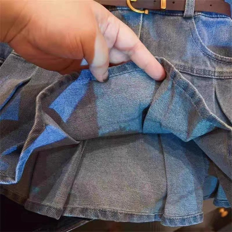 [363867] - Baju Dress Jeans Lengan Panjang Denim Plisket Fashion Anak Perempuan TANPA BELT