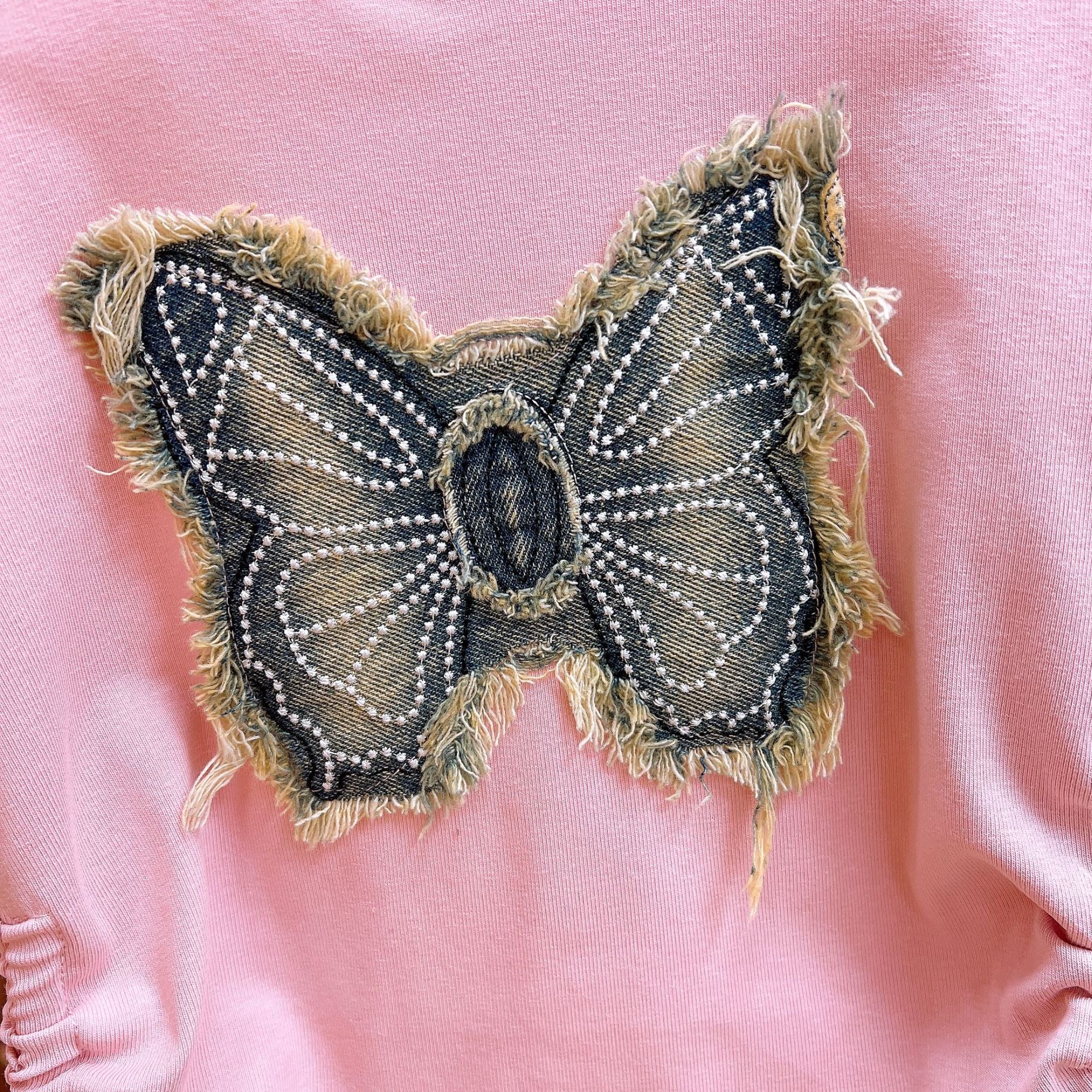 [363870] - One Set Anak Cewek 4-9 Tahun Setelan Baju Atasan Lengan Panjang Bawahan Celana Panjang kulot Denim Fashion Anak Perempuan - Motif Butterfly