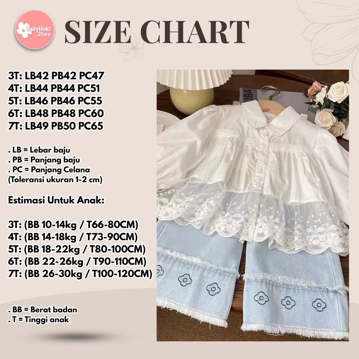 [363871] - Baju Setelan Atasan Blouse Lengan Panjang Brokat Putih Bawahan Celana jeans Panjang Kulot Fashion Anak Perempuan - Motif - BABYHOKI STORE