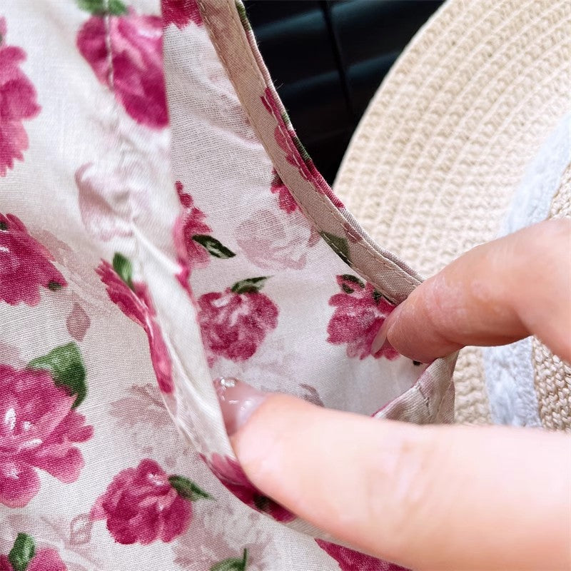 [363873] - One Set Bunga Anak Cewek Baju Setelan Atasan Blouse Plisket Lengan Kutung Bawahan Celana Panjang Kulot Fashion Anak Perempuan