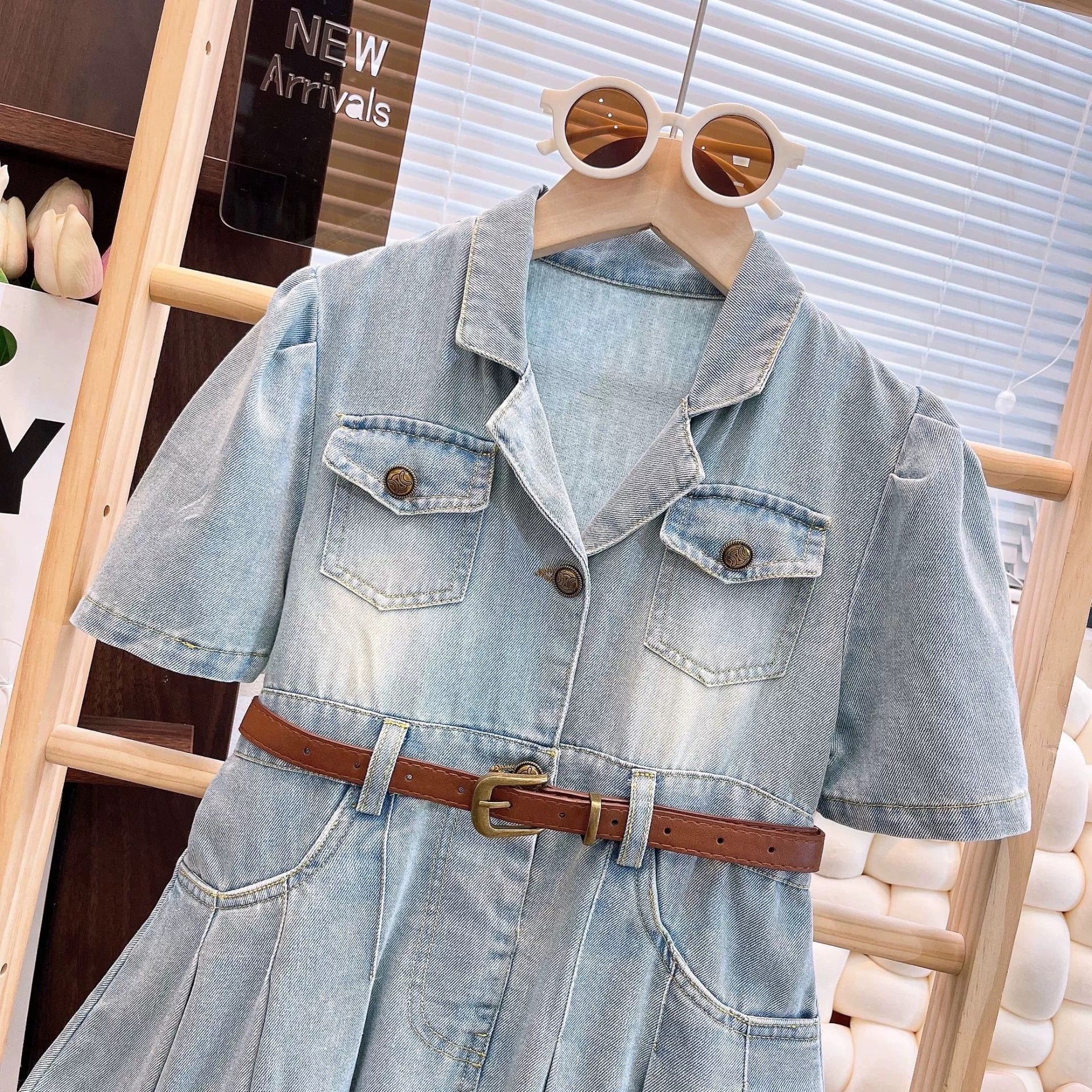 [363877] - Gaun Timeless Baju Dress Lengan Pendek Denim Plisket Fashion Anak Perempuan Cewek - Motif Denim Gradation