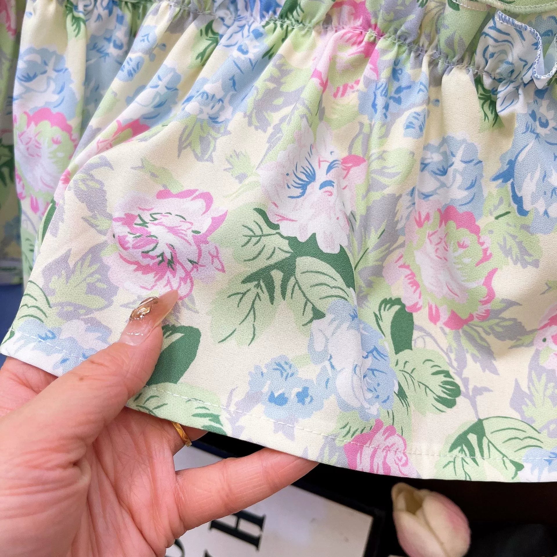 [363879] - One Set Floral Pastel Anak Cewek Baju Setelan Atasan Blouse Lengan Kutung Bawahan Celana Panjang Outfit Fashion Anak Perempuan