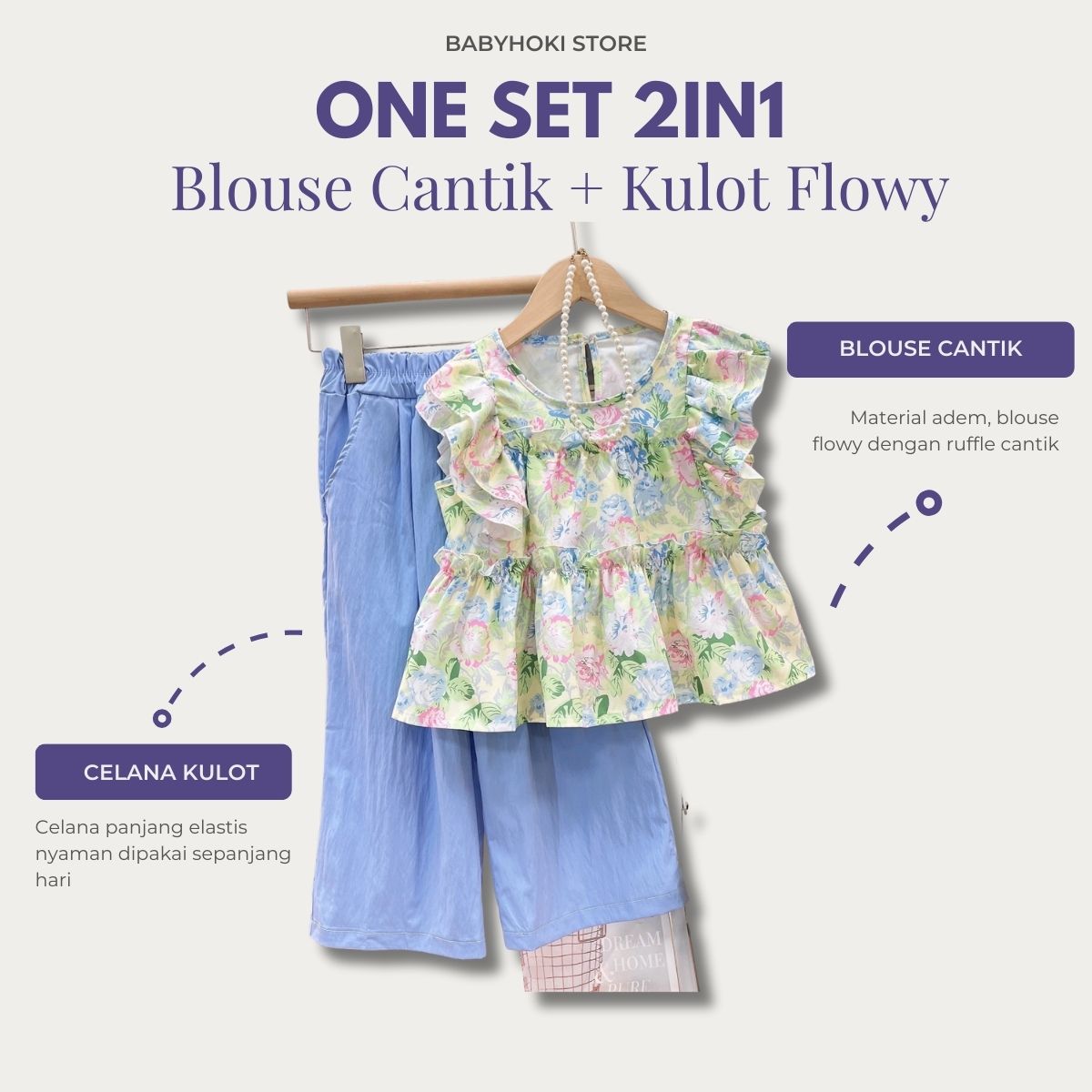 [363879] - One Set Floral Pastel Anak Cewek Baju Setelan Atasan Blouse Lengan Kutung Bawahan Celana Panjang Outfit Fashion Anak Perempuan - BABYHOKI STORE