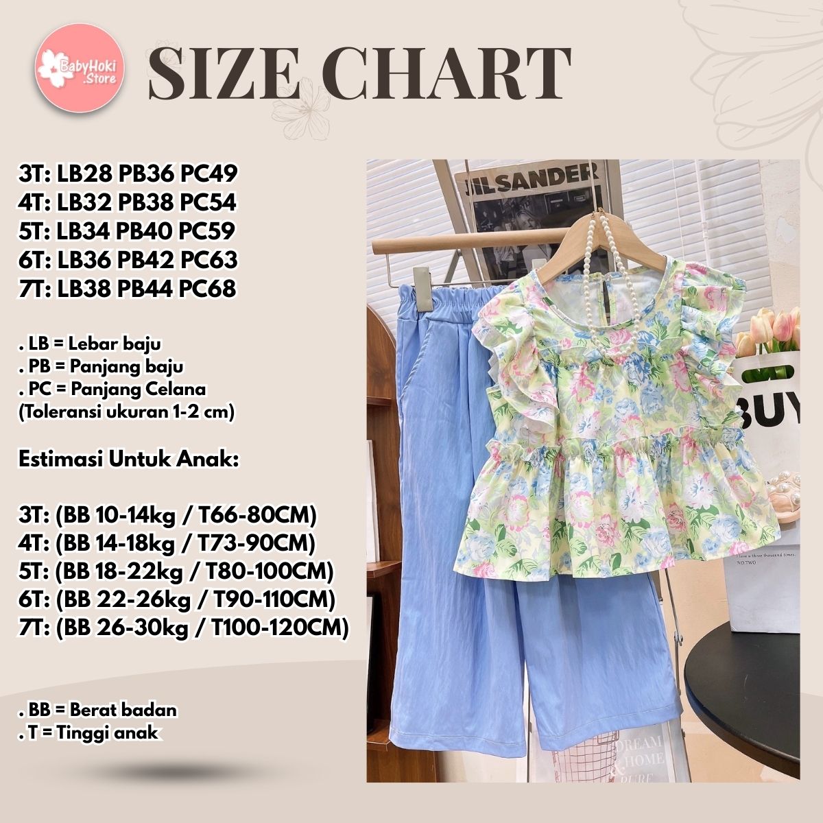 [363879] - One Set Floral Pastel Anak Cewek Baju Setelan Atasan Blouse Lengan Kutung Bawahan Celana Panjang Outfit Fashion Anak Perempuan - BABYHOKI STORE