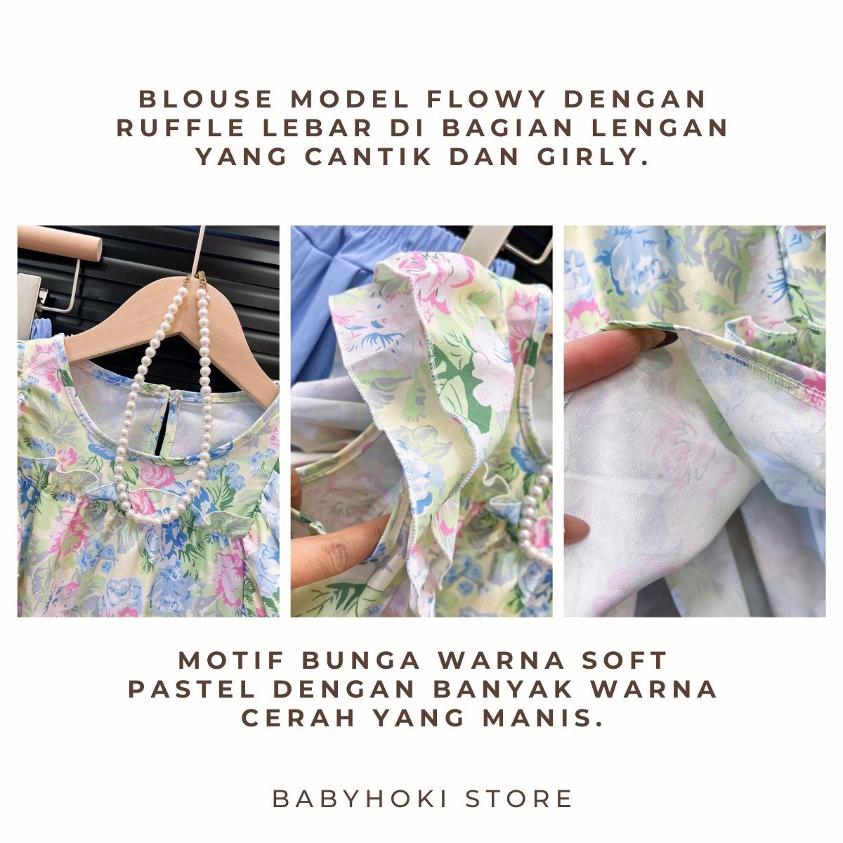 [363879] - One Set Floral Pastel Anak Cewek Baju Setelan Atasan Blouse Lengan Kutung Bawahan Celana Panjang Outfit Fashion Anak Perempuan - BABYHOKI STORE