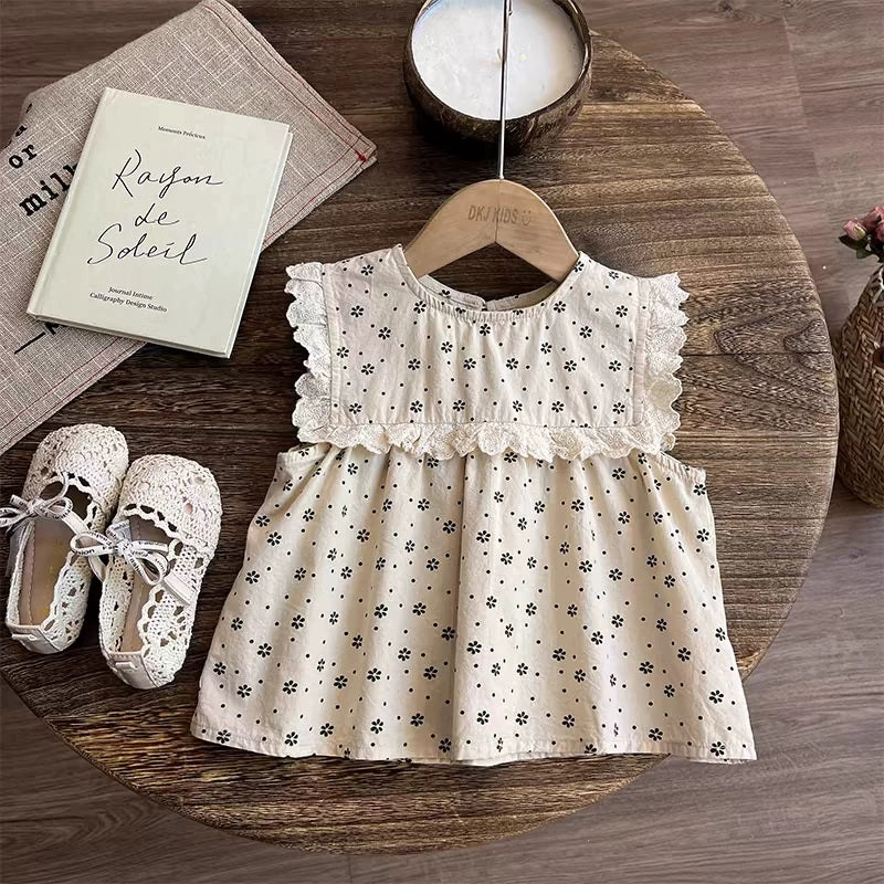 [363880] - One Set Anak Cewek Baju Setelan Floral Atasan Renda Lengan Kutung Bawahan Celana Pendek Fashion Fashion Anak Perempuan