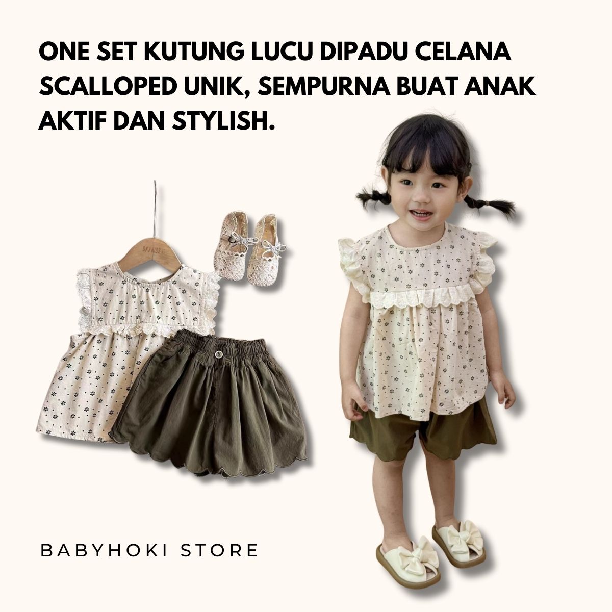 [363880] - One Set Anak Cewek Baju Setelan Floral Atasan Renda Lengan Kutung Bawahan Celana Pendek Fashion Fashion Anak Perempuan - BABYHOKI STORE