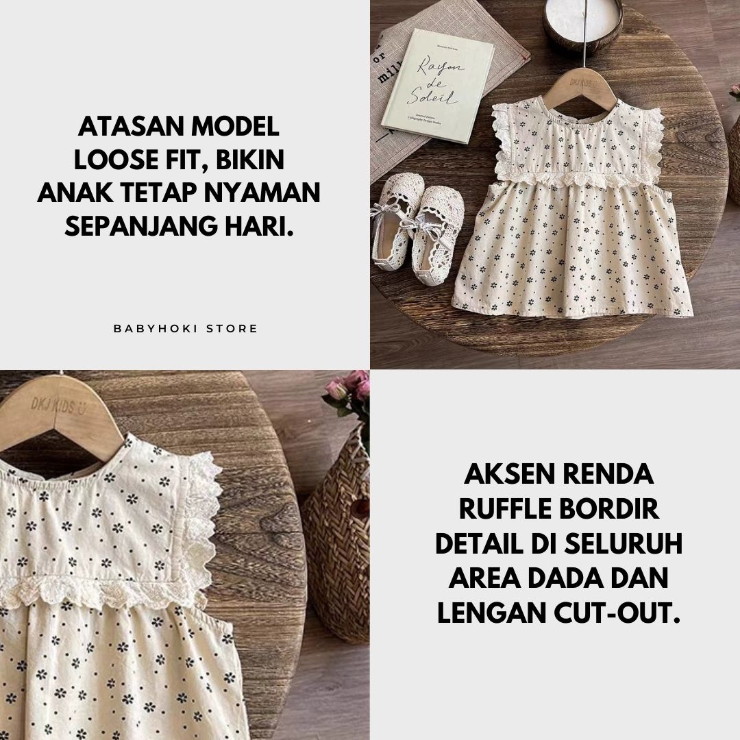 [363880] - One Set Anak Cewek Baju Setelan Floral Atasan Renda Lengan Kutung Bawahan Celana Pendek Fashion Fashion Anak Perempuan - BABYHOKI STORE