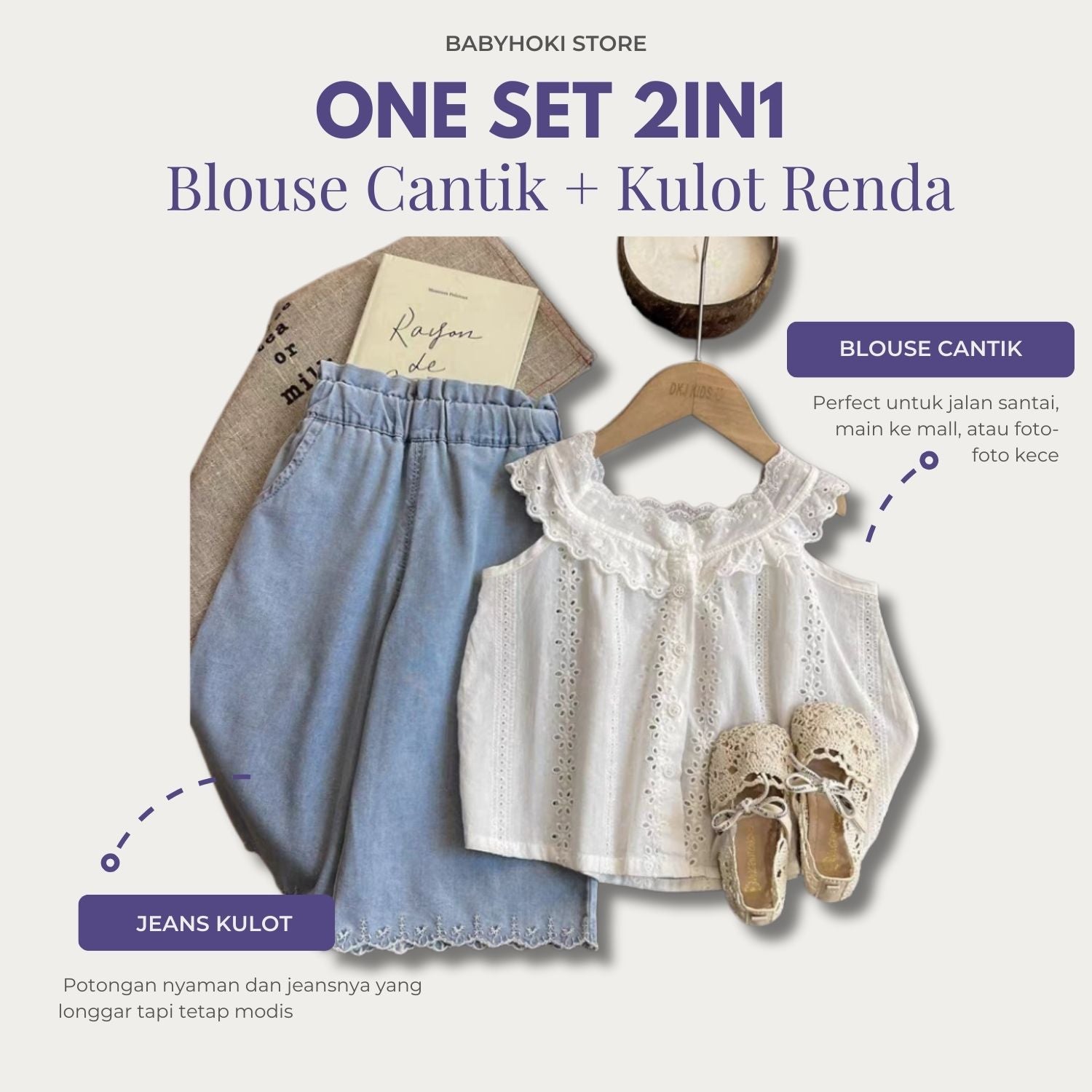 [363881] - One Set Cewek Broderie Baju Setelan Atasan Katbol Tanpa Lengan Bawahan Celana Panjang Kulot Fashion Anak Perempuan - Korea Look - BABYHOKI STORE