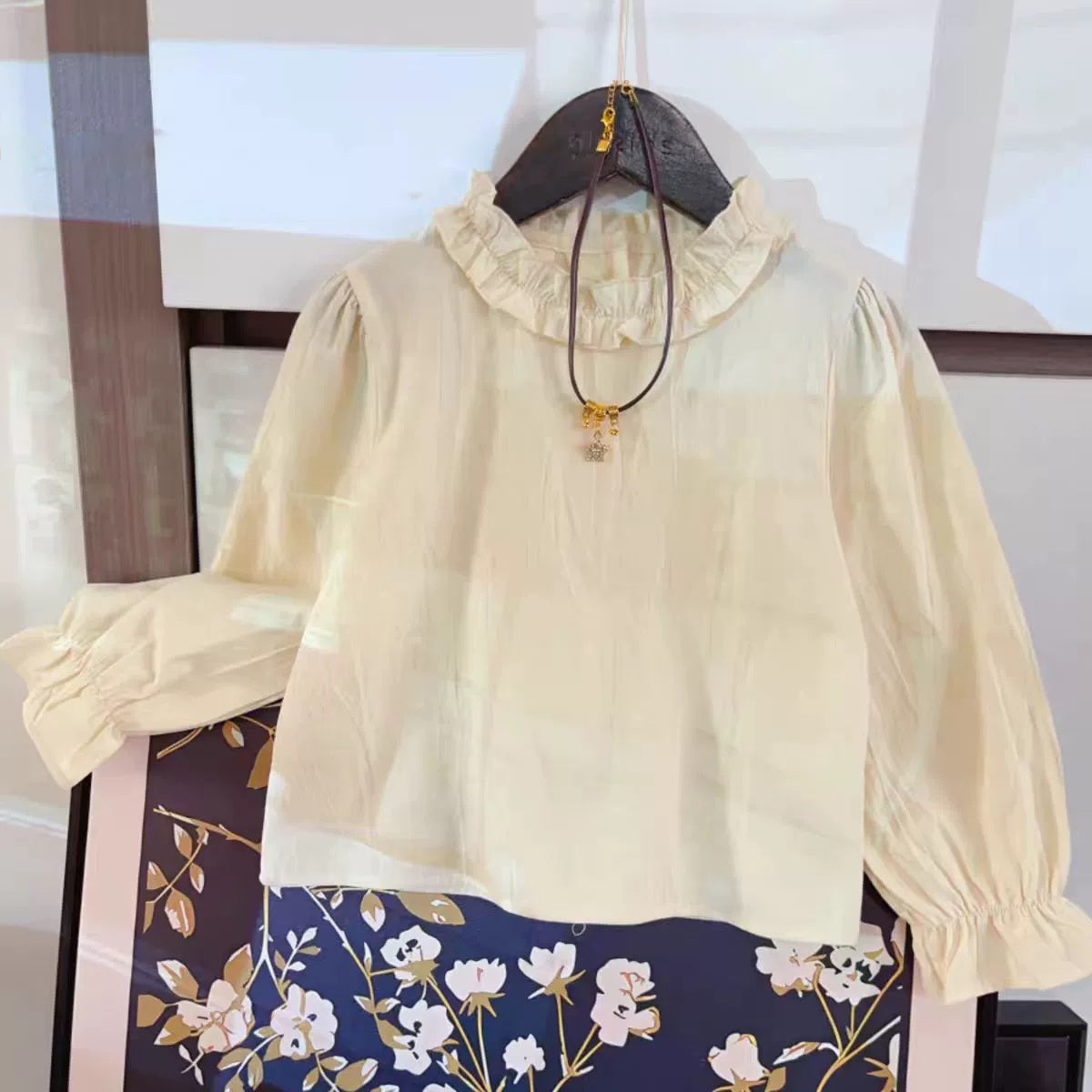 [363884] - One Set Baju Setelan 3 In 1 Cewek Atasan Rompi Denim Brokat Blouse Renda Lengan Panjang Bawahan Celana Panjang Kulot Fashion Anak Perempuan Korean Look